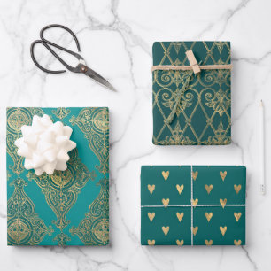 Turquoise - Blauwgroen en Gold Paris Inpakpapier Vel