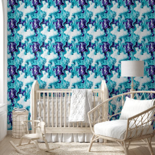 Turquoise, Blauwgroen en Paarse marmer zoals Behang