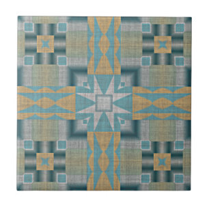 Turquoise Blauwgroen Geel Oranje Eclectische Etnis Tegeltje