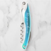 Turquoise Blauwgroen Gel Script Kurkentrekker Bott (Voorkant)