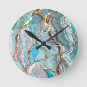 Turquoise Blauwgroen Geode Kintsugi Wedding Acryll Ronde Klok