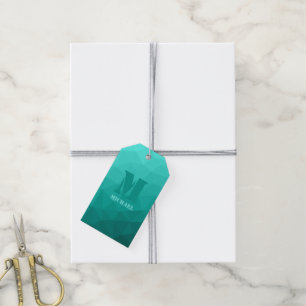 Turquoise blauwgroen geometrisch maaspatroon Monog Cadeaulabel