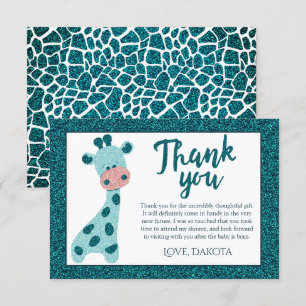 Turquoise Blauwgroen Giraffe Modern Glitter Baby s Bedankkaart