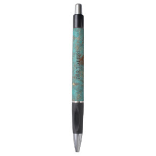 Turquoise Blauwgroen & Gold Copper  Antiek Pen