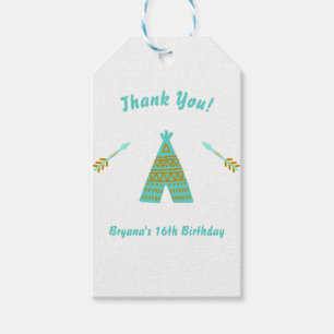 Turquoise Blauwgroen Gold Tepee Sweet 16 Birthday  Cadeaulabel