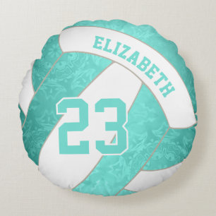 Turquoise blauwgroen Gradient Artsy Girls Volleyba Rond Kussen