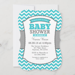 Turquoise Blauwgroen Gray Chevron Baby shower Uitn Kaart