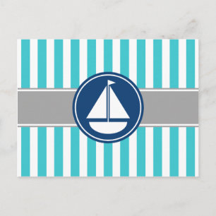 Turquoise Blauwgroen Nautical Sailboat Stripes Briefkaart