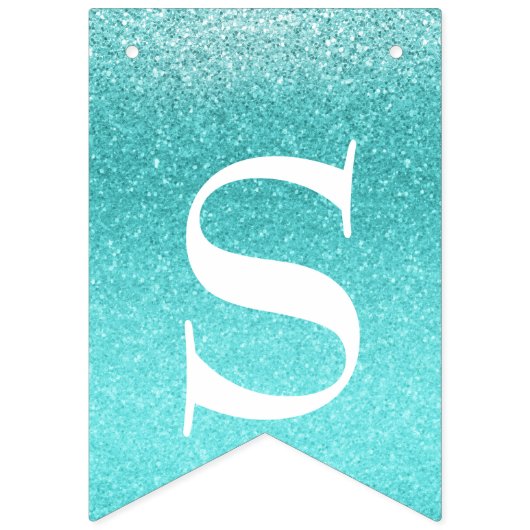 Turquoise Blauwgroen Ombre Glitter SWEET 16 ZESTIE Vlaggetjes (Tweede vlag)