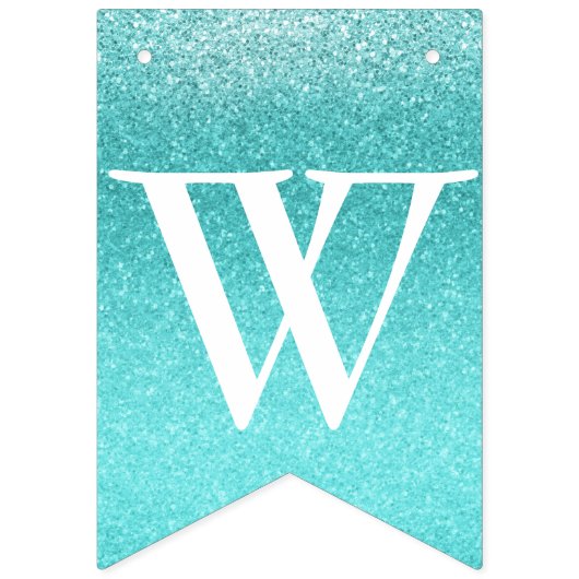 Turquoise Blauwgroen Ombre Glitter SWEET 16 ZESTIE Vlaggetjes (Derde vlag)