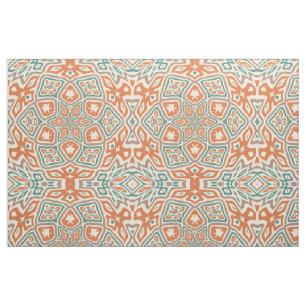Turquoise Blauwgroen Oranje Retro Nouveau Deco Pat Stof