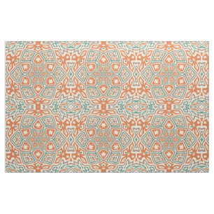 Turquoise Blauwgroen Oranje Retro Nouveau Deco Pat Stof