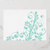 Turquoise Blauwgroen Real Gold Foil Floral Wedding Folie Uitnodiging (Achterkant)