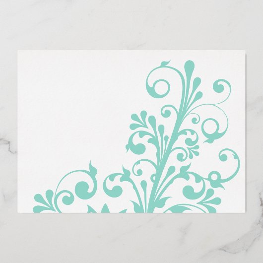 Turquoise Blauwgroen Real Gold Foil Floral Wedding Folie Uitnodiging (Achterkant)