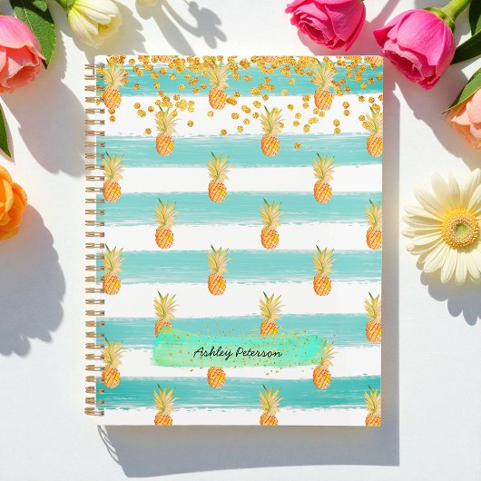 Turquoise Blauwgroen White Glitter Pineapple Daily Planner