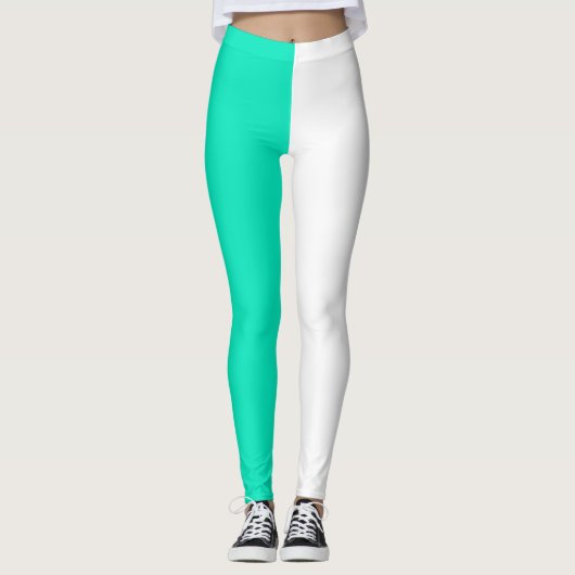 Turquoise Blauwgroen Wit Twee Tone Split Half Desi Leggings (Voorkant)