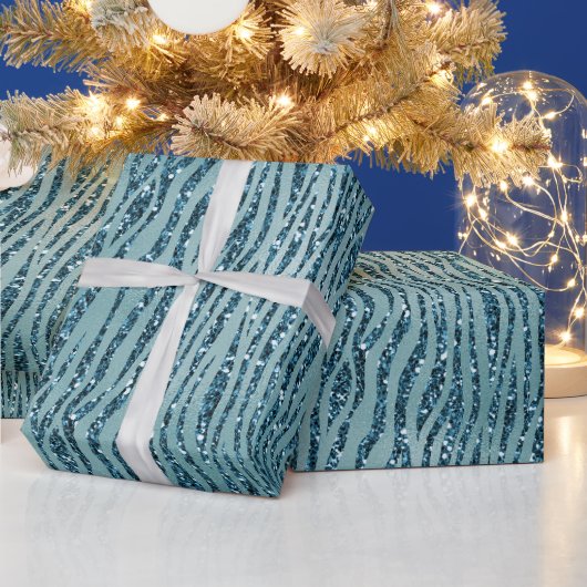 Turquoise Blauwgroen Zebra Print Glitter Cadeaupapier (Feestdagen)