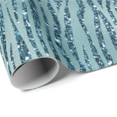 Turquoise Blauwgroen Zebra Print Glitter Cadeaupapier (Rol Hoek)