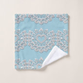 Turquoise Bleu Blanc dentelle Coeur Mariage (Gant de toilette)