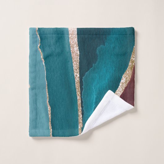 Turquoise Bleu & Brown Parties scintillant Or Marb (Gant de toilette)