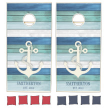 Turquoise Bleu Distressed Wood Ancre nautique