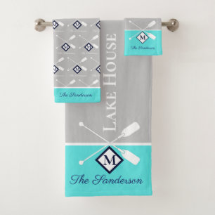 Turquoise bleu gris Monogramme Lake House Nautique