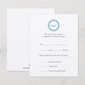 Turquoise bleu initiales mariage carte de réponse (Devant / Derrière)