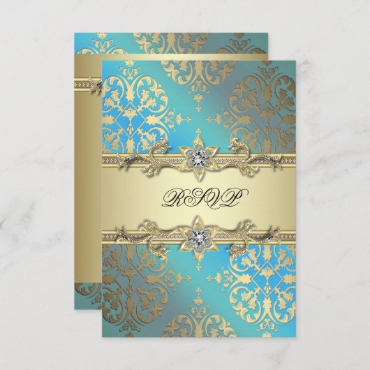 Turquoise Bleu Noir Damas RSVP (Devant / Derrière)