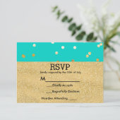Turquoise Bleu & Or Confetti Pailleté Points RSVP (Debout devant)