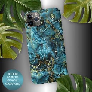 Turquoise Bleu Sarcelle Faux Or Motif Agate