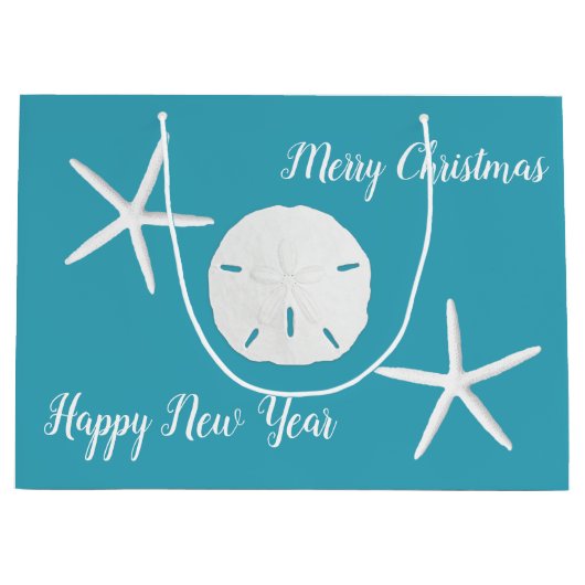 Turquoise Bleu Starfish Noël Grand Papier Sac cade (Devant)