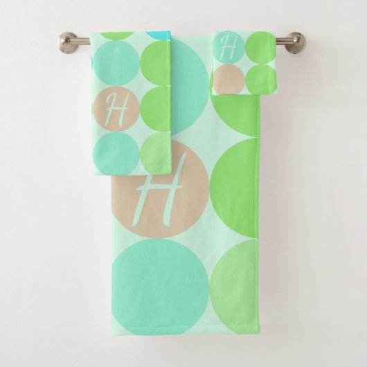 Turquoise Bleu Vert & Cercles Orange Monogramme (En situation)