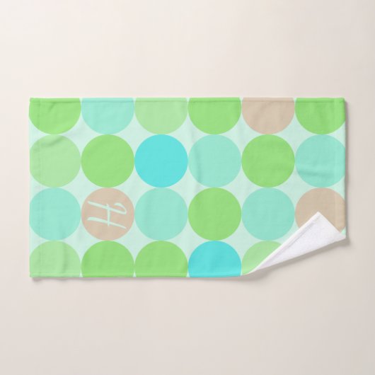Turquoise Bleu Vert & Cercles Orange Monogramme (Serviette à main)