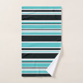 Turquoise Bleu Vert Noir & Blanc Rayures (Serviette à main)