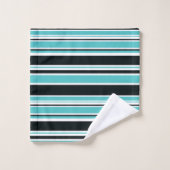 Turquoise Bleu Vert Noir & Blanc Rayures (Gant de toilette)