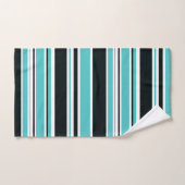 Turquoise Bleu Vert Noir & Blanc Rayures (Serviette à main)