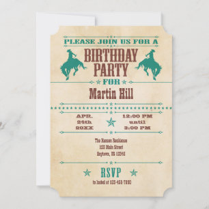 Turquoise Bleu Vintage Cowboy Invitation Anniversa