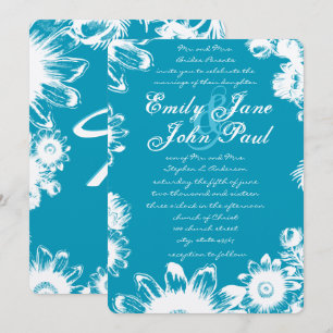 Turquoise Bleu Vintage Invitations de mariage Fleu