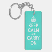 Turquoise Blijf kalm en draag op Sleutelhanger (Voorkant Links)