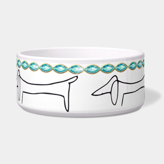 Turquoise Bling Dachshund Pet Voerbakje (Voorkant)