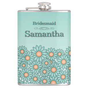 Turquoise Bloem Bruidsmeisje Fles Heupfles