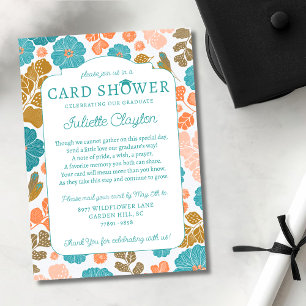 Turquoise Bloemen Afstudeerkaart Shower Foto Uitno Kaart