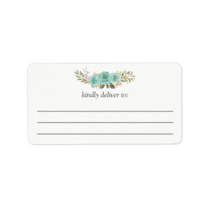 Turquoise Bloemen Blauwe Rozen Groot Schrijf-Adres Etiket