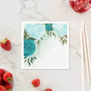 turquoise bloemen groene bladeren bruiloft servet