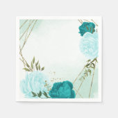 turquoise bloemen groene bladeren bruiloft servet (Voorkant)