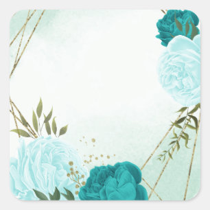 turquoise bloemen groene bladeren bruiloft vierkante sticker