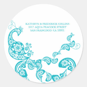 Turquoise Bloemen Peacock Adreslabel Sticker