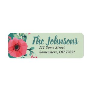 Turquoise bloemen retouradreslabel etiket