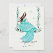 Turquoise Bloemen Waterverf Quinceañera Uitnodigin Kaart (Achterkant)