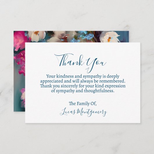 Turquoise bloemenbegrafenis dank u, sympathie notitiekaartje (Voorkant / Achterkant)